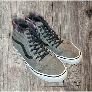 Vans Men’s Off the‎ wall scotchguard 721358 gray suede plaid Sk8 hi-tops